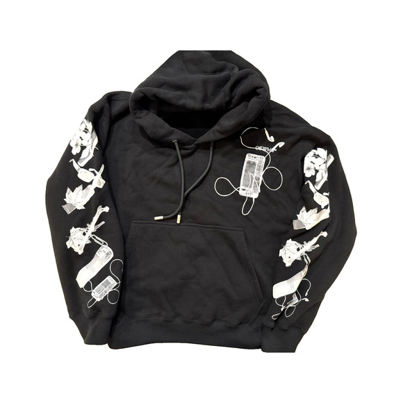 Off-White Hoodie Mens Large Black Arrows Collage Graphic Pullover Streetwear NEW - Picture 1 of 10